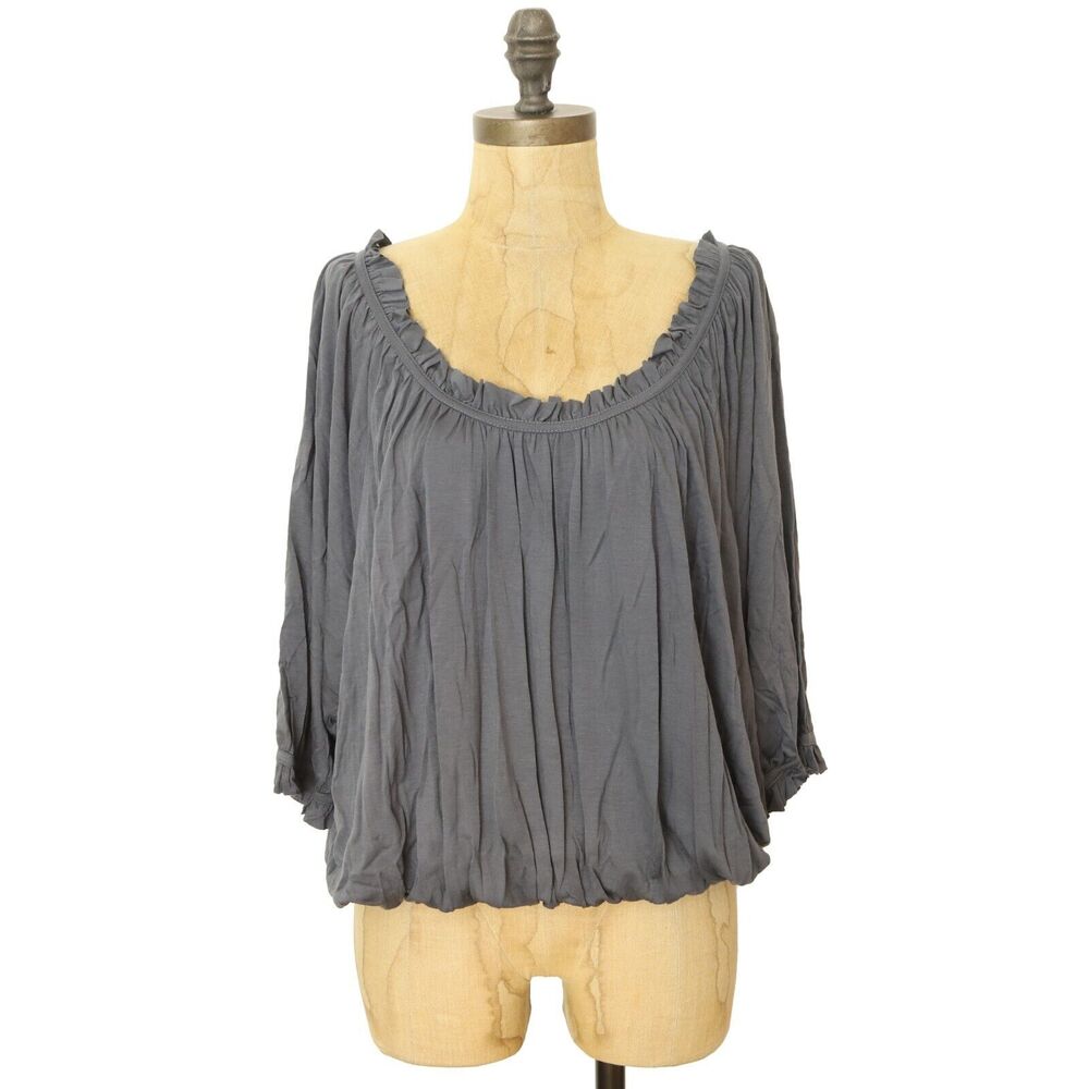 Gibson Nordstrom Bubble Fit Balloon Sleeve Top Size M Knit Blouse Gray NWT B21